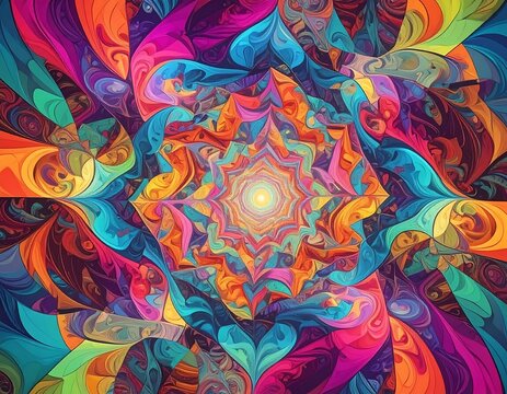 Symmetrical and vibrant, kaleidoscopic design with swirling patterns and color - Powered by Adobe