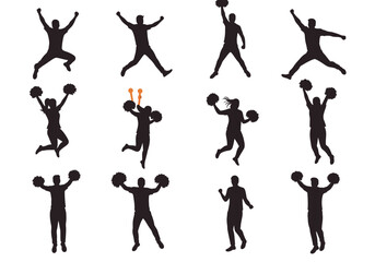 Silhouette Collection of Cheerleaders in Action, Vector Graphics