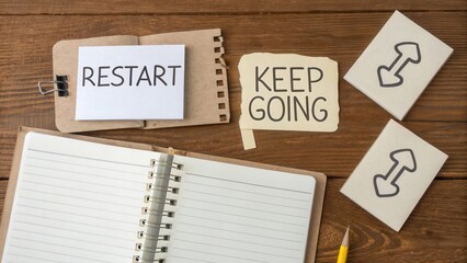 Motivational Workspace Setup with Notes, Notepad, and Refresh Symbols for Encouragement and Productivity Enhancement