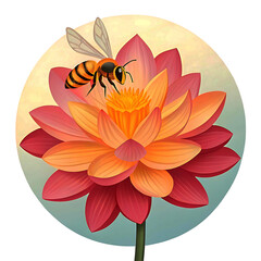 Vibrant Bee Pollinating Colorful Bloom Art