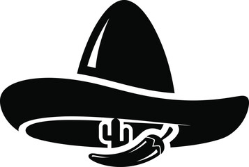 Black silhouette of a sombrero with a chili pepper accent