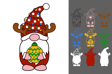Cute Christmas Gnome with Reindeer Antlers Holding Ornament – Laser Cut SVG Papercut Holiday Vector Design