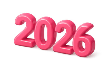 2026 glossy pink 3d numbers representing new year, future calendar date, and upcoming events on transparent background