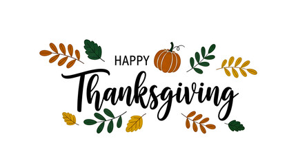 Joyful Thanksgiving Greetings With Pumpkin and Foliage Illustration in Autumnal Style for Celebrations and Holiday Card Designs on White