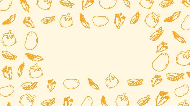 Seamless vegetable animation with hand drawn organic food pattern on beige background
