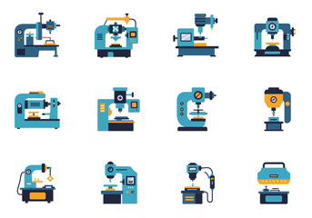 Obraz premium Collection of Flat Vector Milling Machine Illustrations