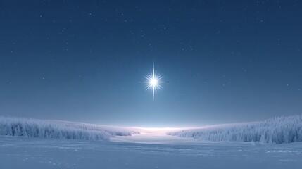 Large Christmas star glowing above snowy landscape