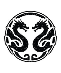 Artistic Grunge Dragon Symbol Vector Illustration.