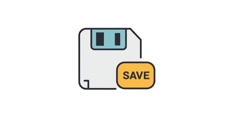 Floppy disk with the word save on it; icon for saving digital files