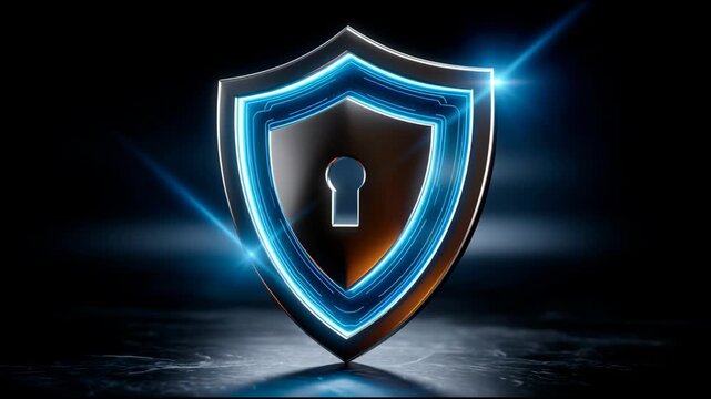 Glowing blue shield for ultimate cybersecurity data protection. powerful symbol of security, offering safe defense for digital technology and feeling of complete protection