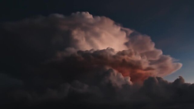 Voluminous storm cloudscape illuminated by an intense, warm glow from within