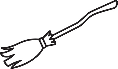 Minimalist Witch Broomstick Icon – Halloween Magic, Cleaning Tool, Vector Line Art