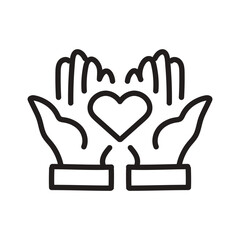 Obraz premium A simple line art icon of two cupped hands holding a heart, symbolizing love, care, and charity.