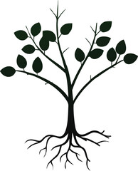 Stylized Tree with Branches, Leaves, and Roots – Minimalist Nature Icon for Growth, Connection, and Ecology Concepts
