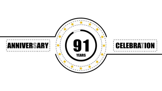 91 years of marriage anniversary and love celebrating together animation concept.Suitable for anniversary greeting cards, birthday cards, celebrations, parties, holidays animation on background.