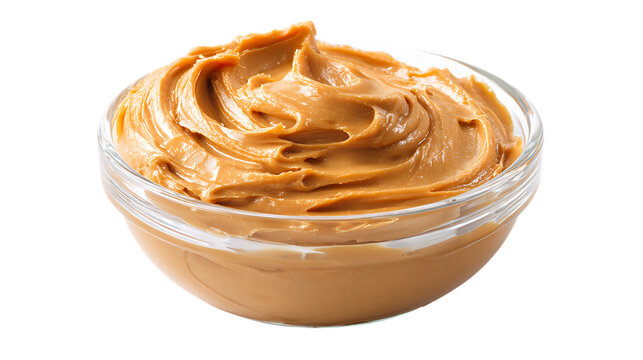 Creamy peanut butter in a glass bowl on transparent background, delicious and smooth - Powered by Adobe
