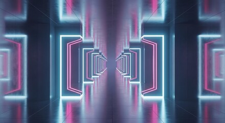 Abstract neon tunnel futuristic glow light corridor background space technology wallpaper design element