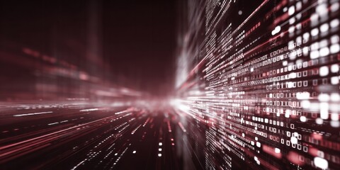 Obraz premium Digital data stream flows into abstract glowing network.