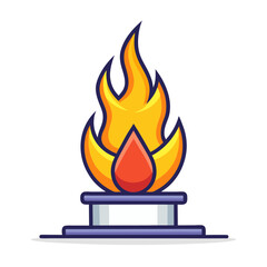 Stylized illustration of a gas burner flame with a red droplet