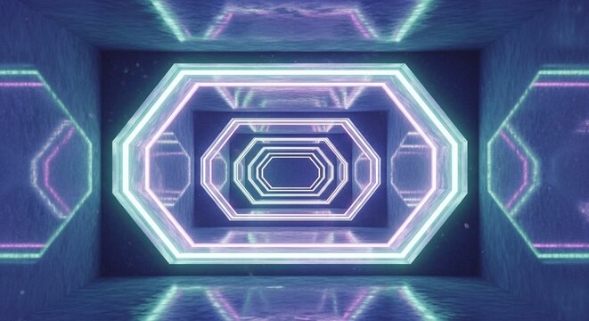 Neon tunnel abstract background futuristic glow shapes geometric design light corridor space technology art