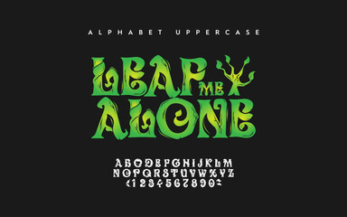 Leaf Me Alone Alphabet Set - Mysterious Green Letters and Numbers - Vector Illustration 