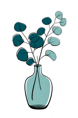 A minimalist arrangement of eucalyptus branches in a turquoise vase
