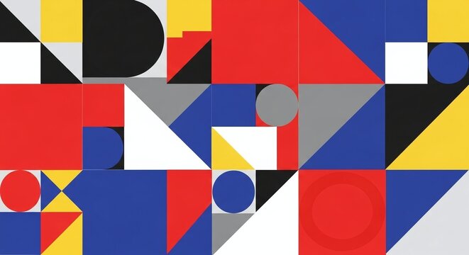 Geometric shapes abstract pattern design colorful squares triangles circles modern art background wallpaper