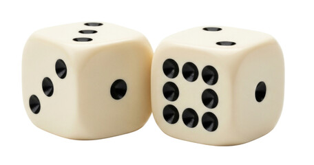Two white dice with black dots transparent background cutout png