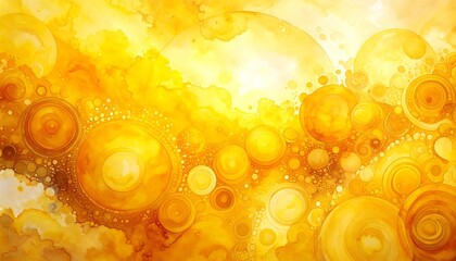 An abstract watercolor painting of vibrant yellow and orange spheres