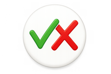 Check mark and x mark on a white circle icon, representing approval, denial, choice, and decision process