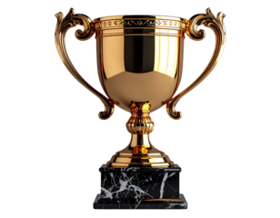  Golden Champion Trophy Cup with Elegant Handles, Isolated on Transparent Background 
