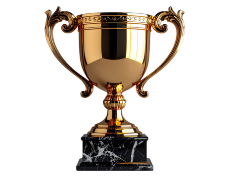 Golden Champion Trophy Cup with Elegant Handles, Isolated on Transparent Background - Powered by Adobe