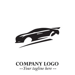 Car Running Fast Logo Symbol in Black on the White Background with Dynamic Speed Design