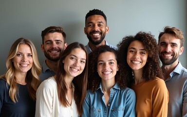 A happy and diverse group of young business professionals posing together for a team photo, Generative AI. High quality