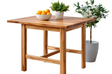 Fototapeta premium Wooden rustic table with oranges and home plants