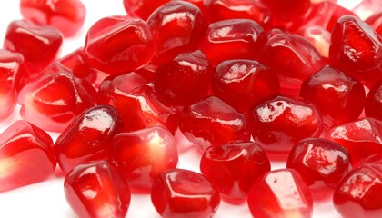 Close-up of vibrant, juicy red seeds from a fresh pomegranate fruit