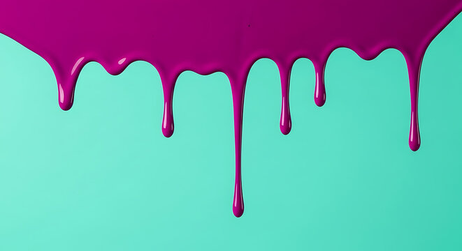 Vibrant purple paint drips down a teal background, creating a bold and artistic effect, perfect for creative projects and design elements