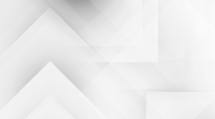 Minimalist geometric design with subtle white and gray gradients showcases overlapping triangles and squares creating a clean and modern abstract background pattern