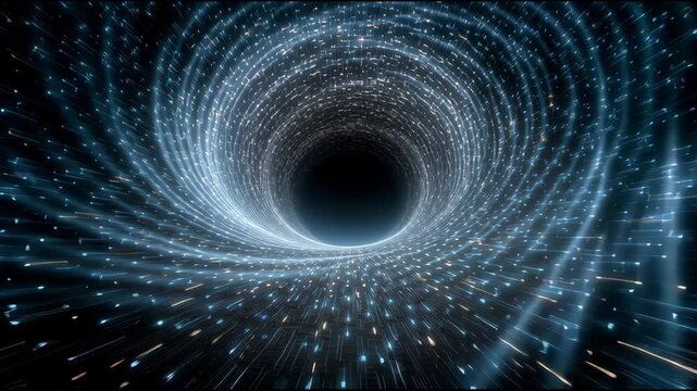 Mysterious black hole vortex in deep space, cosmic singularity within galaxy pulling every star and all light with immense gravity into vast unknown universe