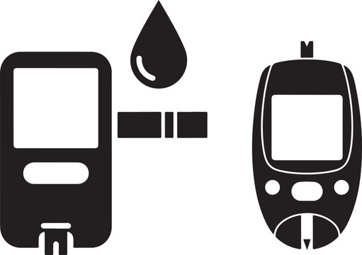 Glucose meter testing blood sugar icon Blood sugar monitoring device vector symbol

Diabetes test strip and drop icon

Health care glucometer measurement graphic