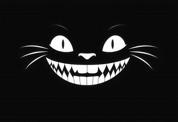 Whimsical Grinning Cat Face Silhouette with Bright White Features
