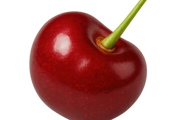 Fresh isolated red cherry with green stem, healthy organic fruit for summer food and diet concepts