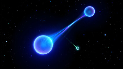 Abstract Blue Glowing Spheres Connected by Energy Streams in Deep Space image photo