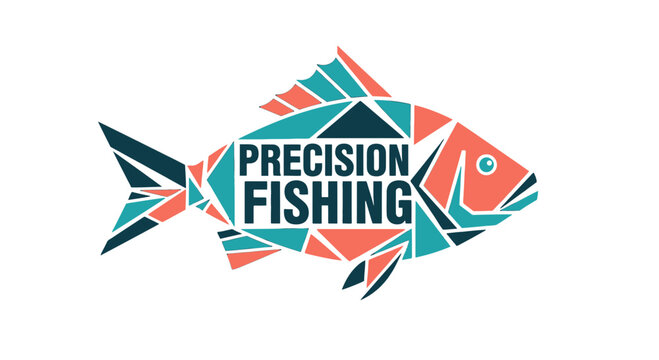 Precision fishing logo featuring a fish with geometric shapes