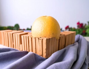 Grapefruit on Terracotta Bricks and Purple Cloth