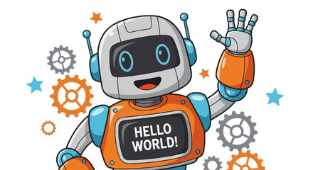 Cute cartoon robot waving hello, perfect for technology and education themes
