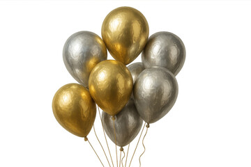 Bunch of shiny golden and silver metallic balloons creating festive mood for celebrating parties