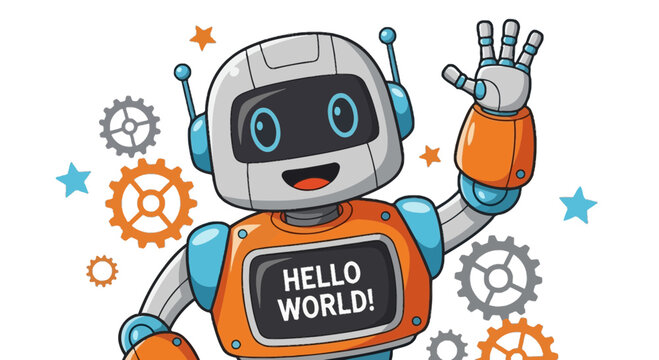 Cute cartoon robot waving hello, perfect for technology and education themes