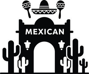 Mexican fiesta archway with cacti and sombrero