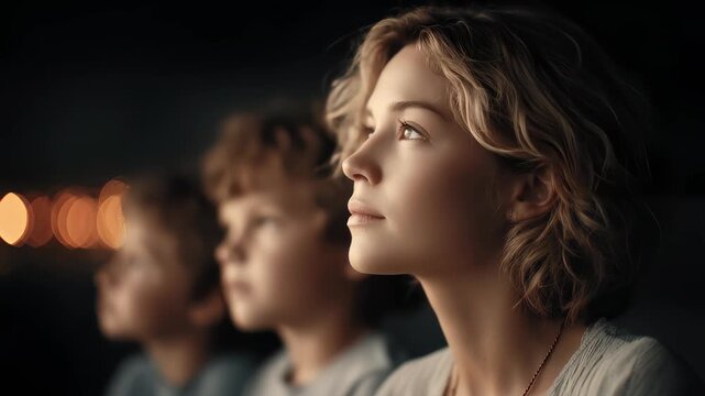 Family road trip night scenery outside the car window